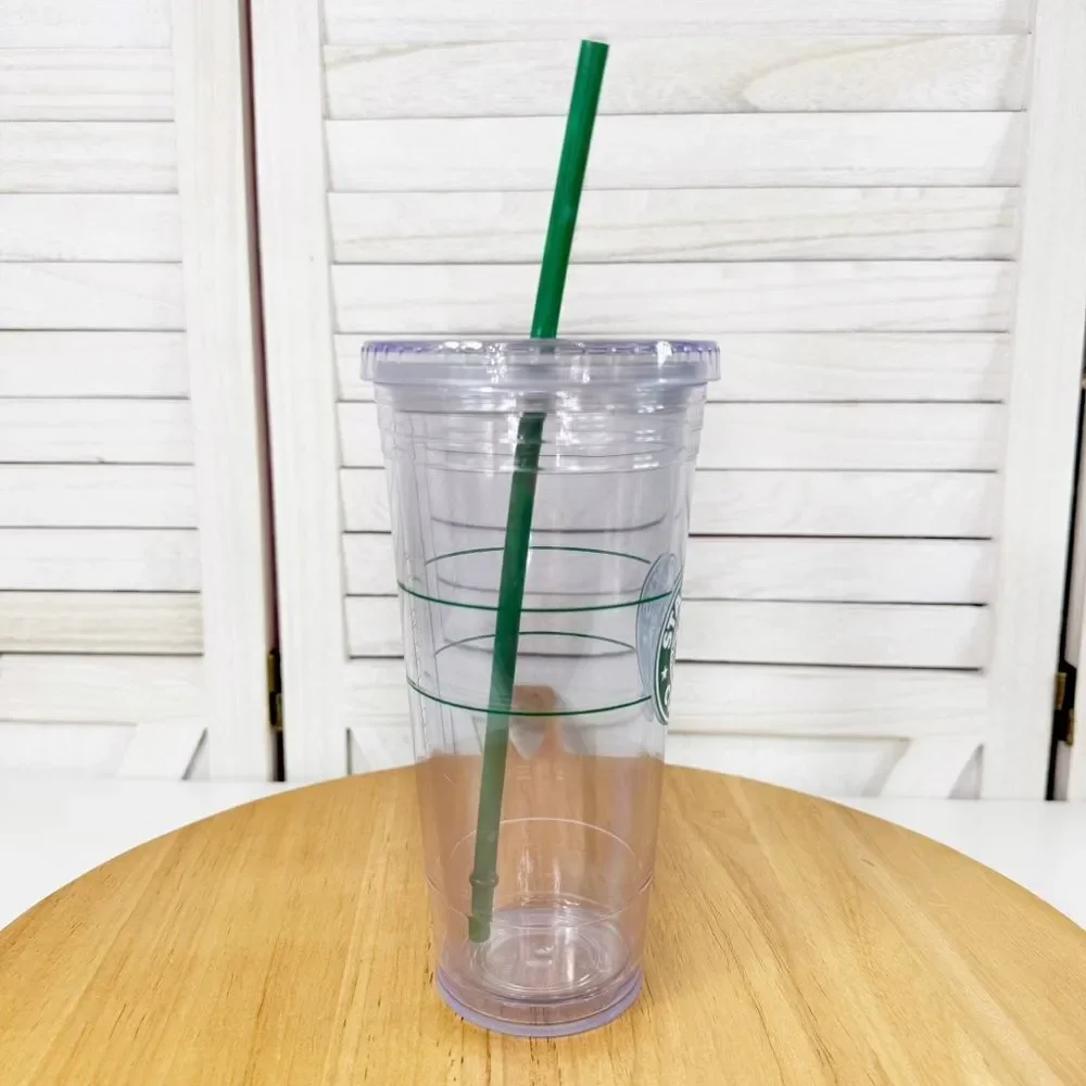 Starbucks Clear Reusable Cold Cup Tumbler Green Logo‎ Acrylic 20oz Venti